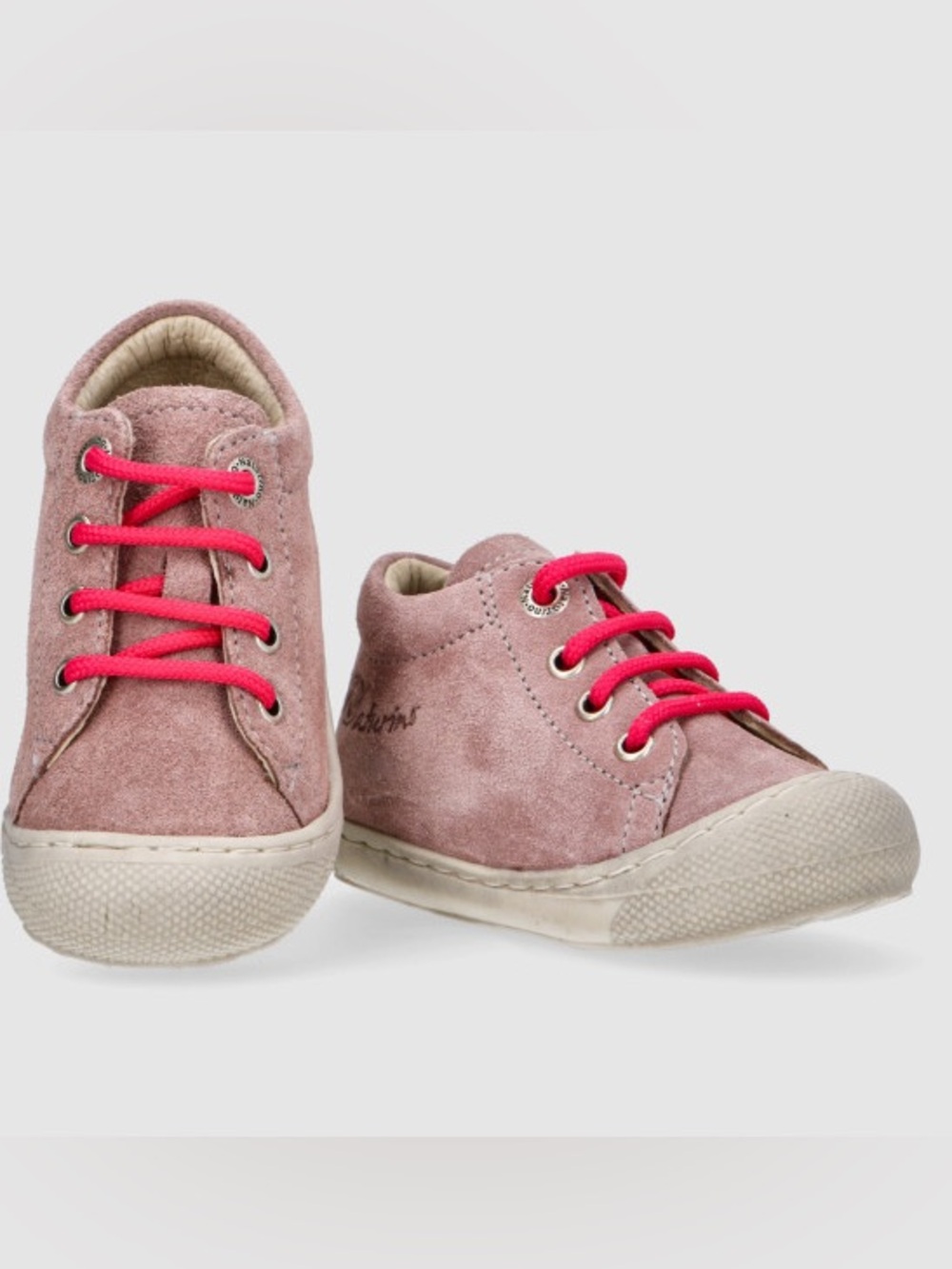 Naturino Pink Suede Cocoon Baby Walker Sneakers with Bright Pink Laces